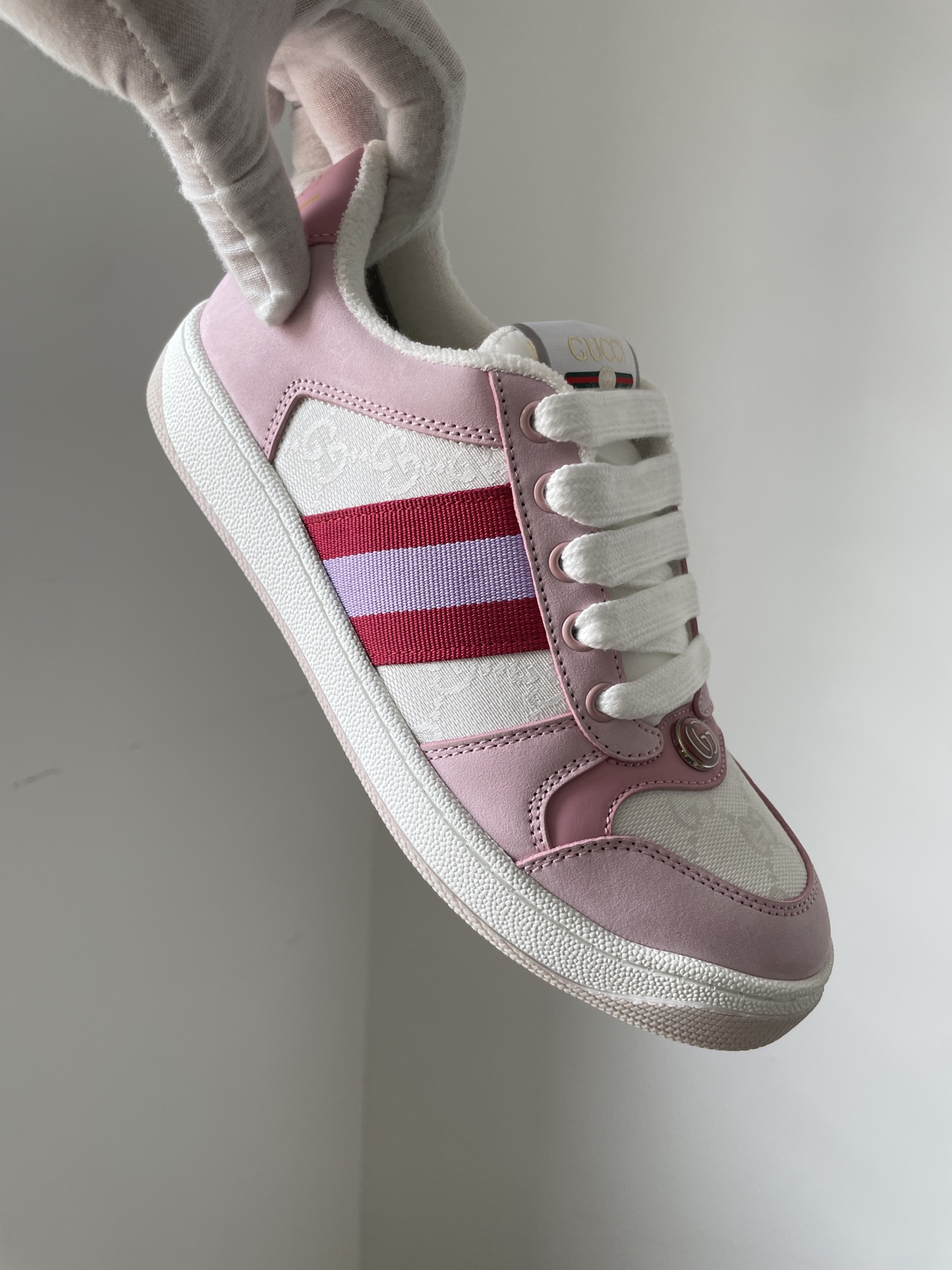 Gucci Screener Canvas Leather Low-Top Sneakers Women Light Pink - Image 2