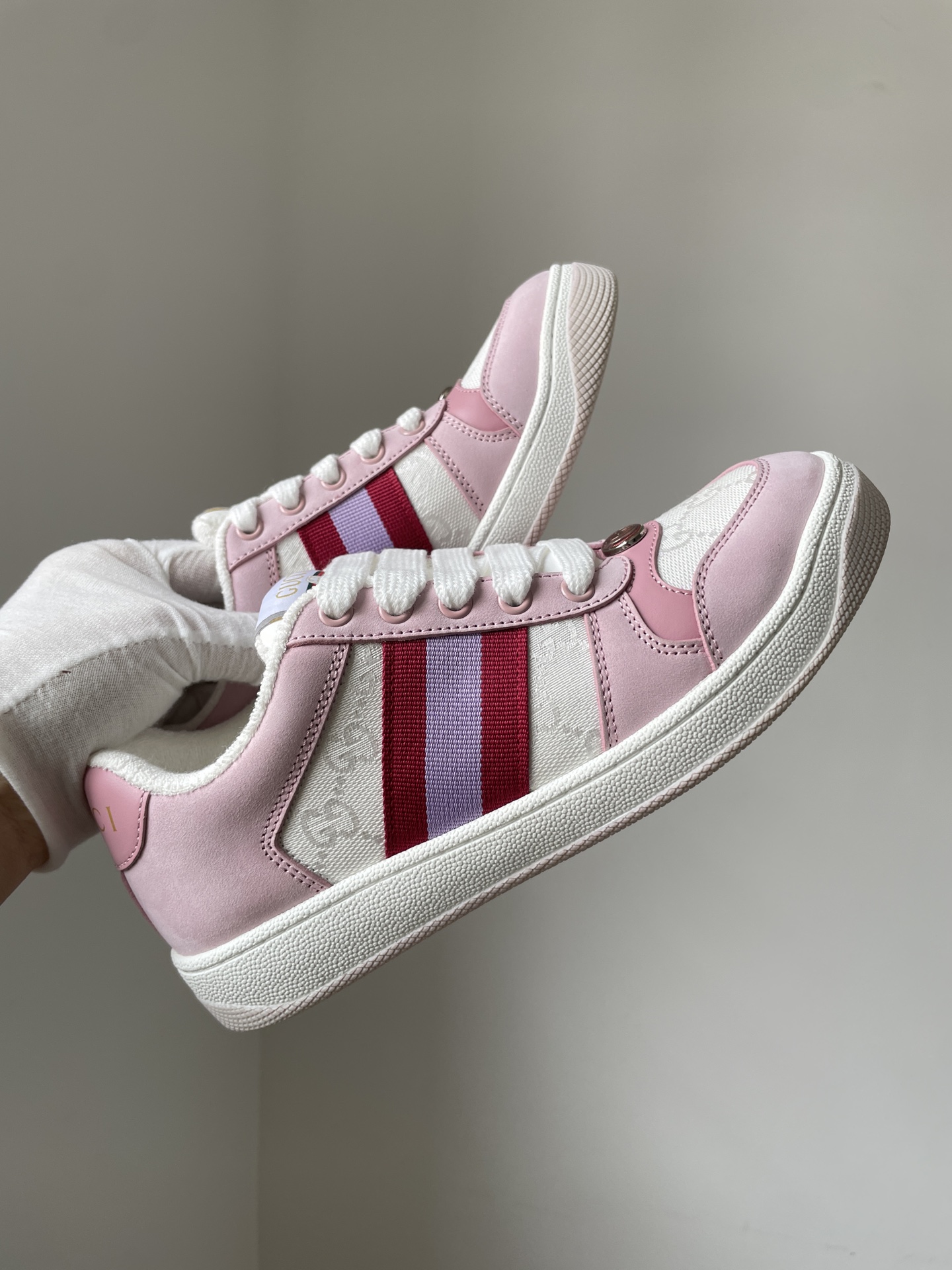 Gucci Screener Canvas Leather Low-Top Sneakers Women Light Pink - Image 3