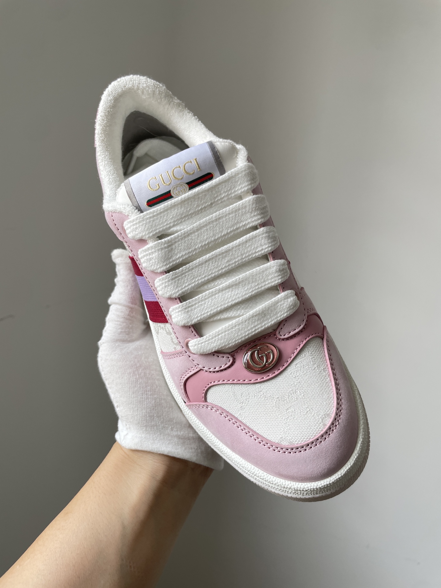 Gucci Screener Canvas Leather Low-Top Sneakers Women Light Pink - Image 4