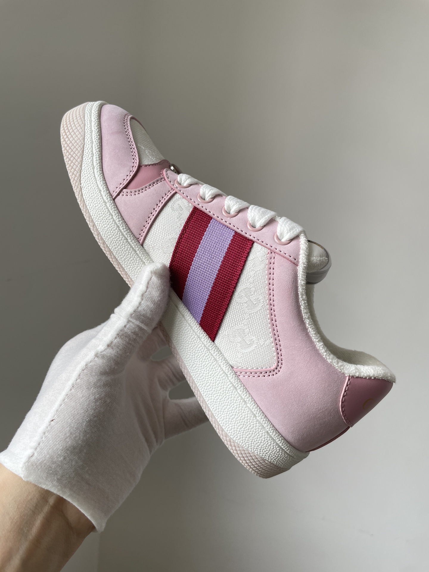 Gucci Screener Canvas Leather Low-Top Sneakers Women Light Pink - Image 5