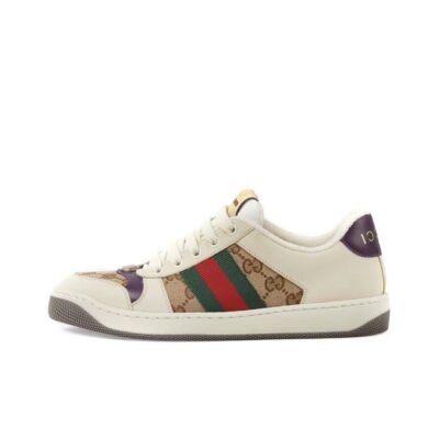 Gucci Screener GG Enamel Web Stripe Sneakers Unisex Ebony