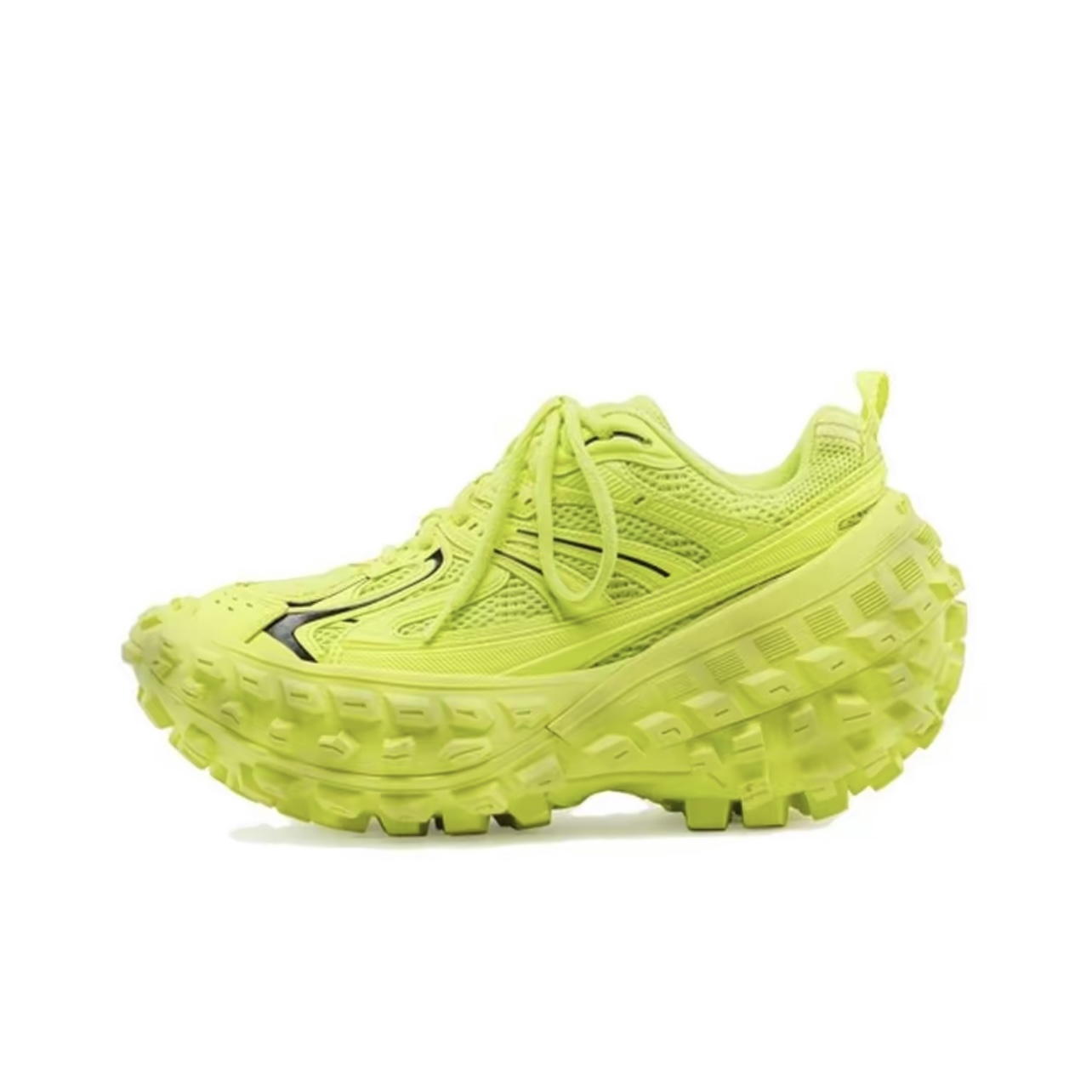 Balenciaga Defender Thick-Soled Low-Top Distressed Fluorescent Green Sneakers