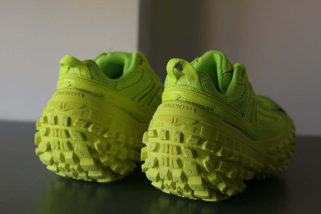 Balenciaga Defender Thick-Soled Low-Top Distressed Fluorescent Green Sneakers - Image 4