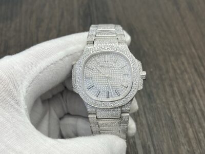 Patek Philippe Nautilus Ladies Automatic 35.2mm Full Diamond White Gold