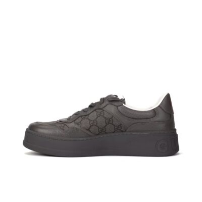 Gucci Leather Lace-Up Sneakers Men Gray Black