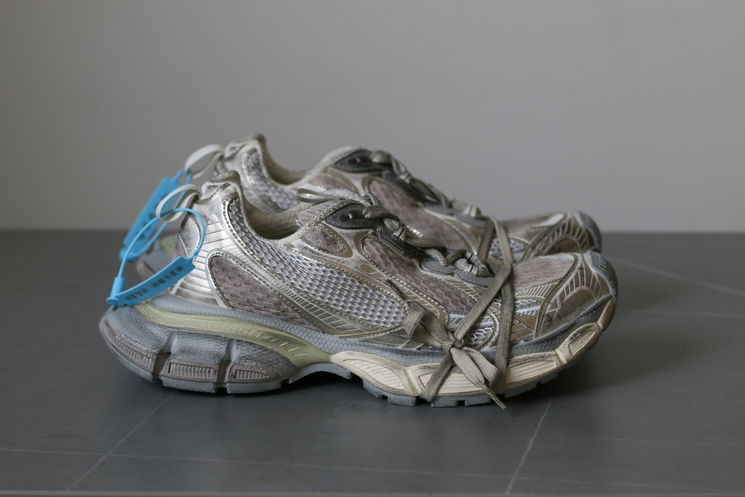 Balenciaga 3XL Mesh Lace-Up Low-Top Distressed Light Beige Sneakers for Women - Image 2