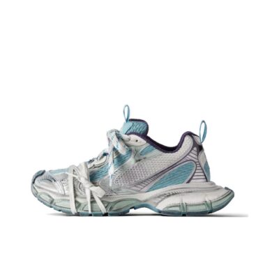 Balenciaga 3XL Leather Round-Toe Lace-Up Low-Top Gray Blue Sneakers for Women