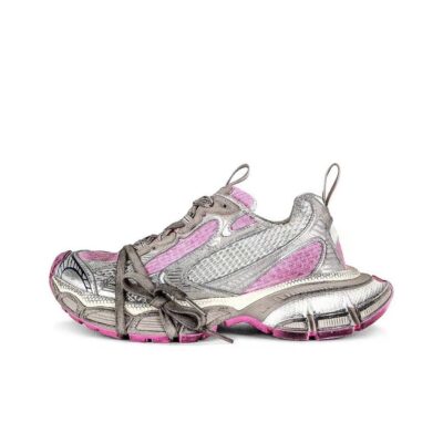 Balenciaga 3XL Mesh Lace-Up Low-Top Distressed Silver Pink Sneakers for Women