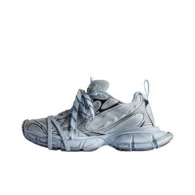 Balenciaga 3XL Round-Toe Lace-Up Low-Top Distressed Light Blue Sneakers for Men