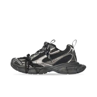 Balenciaga 3XL Lace-Up Thick-Soled Low-Top Distressed Black Silver Sneakers