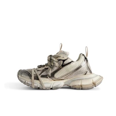 Balenciaga 3XL Mesh Round-Toe Lace-Up Low-Top Champagne Gold Sneakers