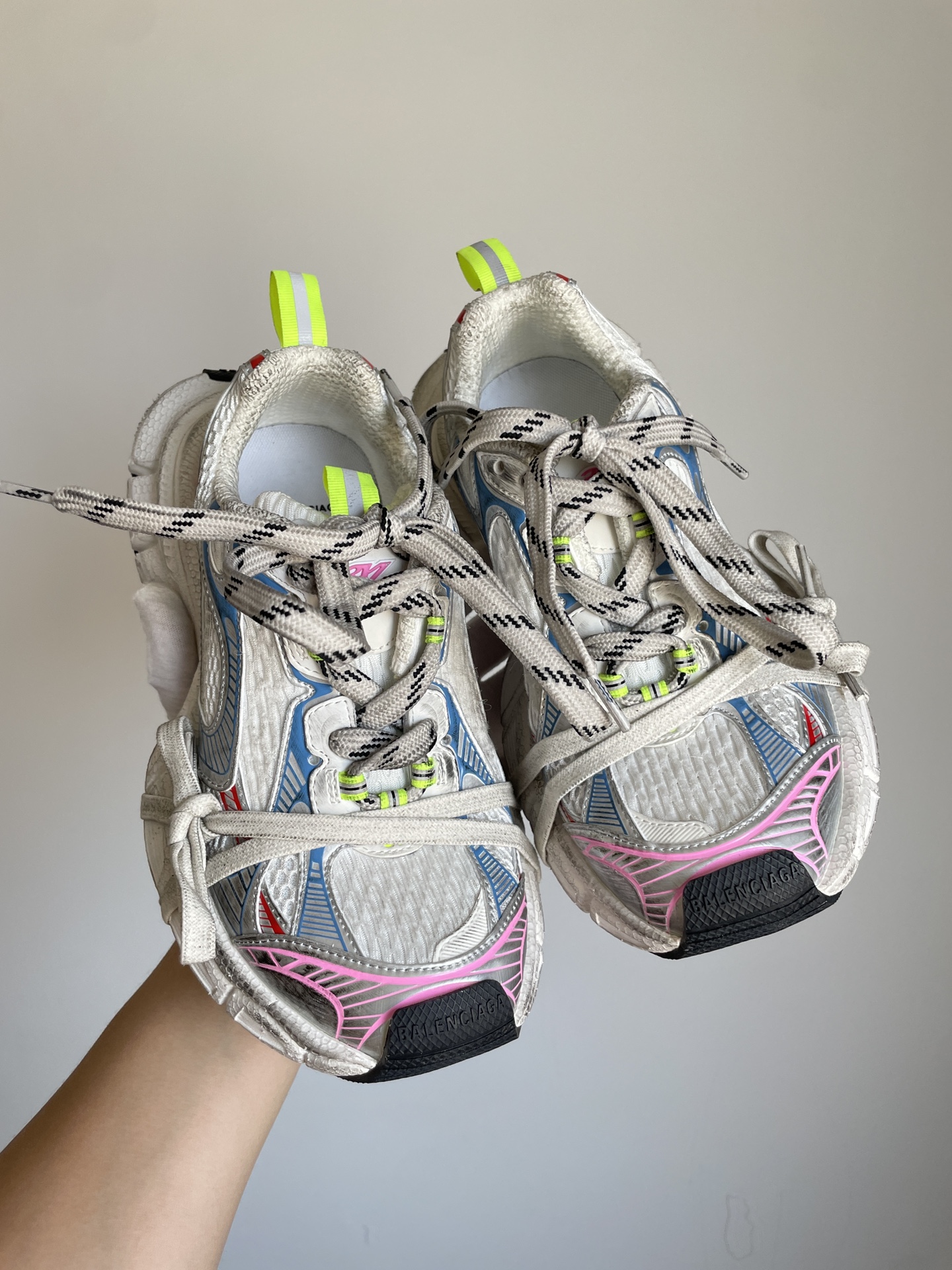 Balenciaga 3XL Mesh Lace-Up Low-Top Distressed White Red Blue Sneakers - Image 5