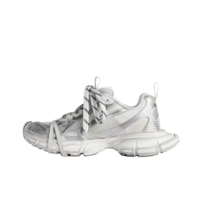Balenciaga 3XL Round-Toe Lace-Up Low-Top Silver Sneakers