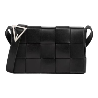 Bottega Veneta Cassette Padded Calfskin Shoulder Crossbody Bag with Silver-Finish Magnetic Closure – Medium Black