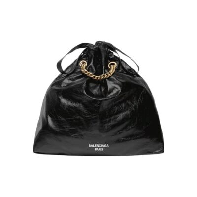 Balenciaga Crush Medium Double-Chain Tote Bag in Matte Calfskin Leather – Black