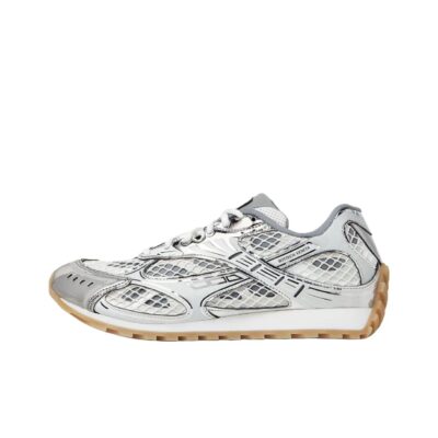 Bottega Veneta Orbit Fabric Round Toe Lace-Up Running Durable Low-Top Sneakers Unisex Silver White