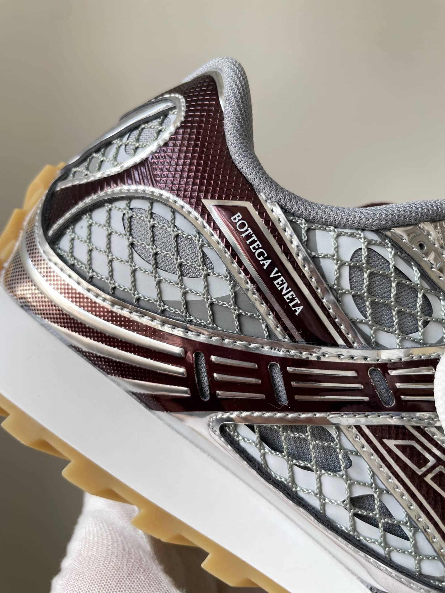 Bottega Veneta Orbit Fabric Comfortable Low-Top Sneakers Unisex Gray Red - Image 7
