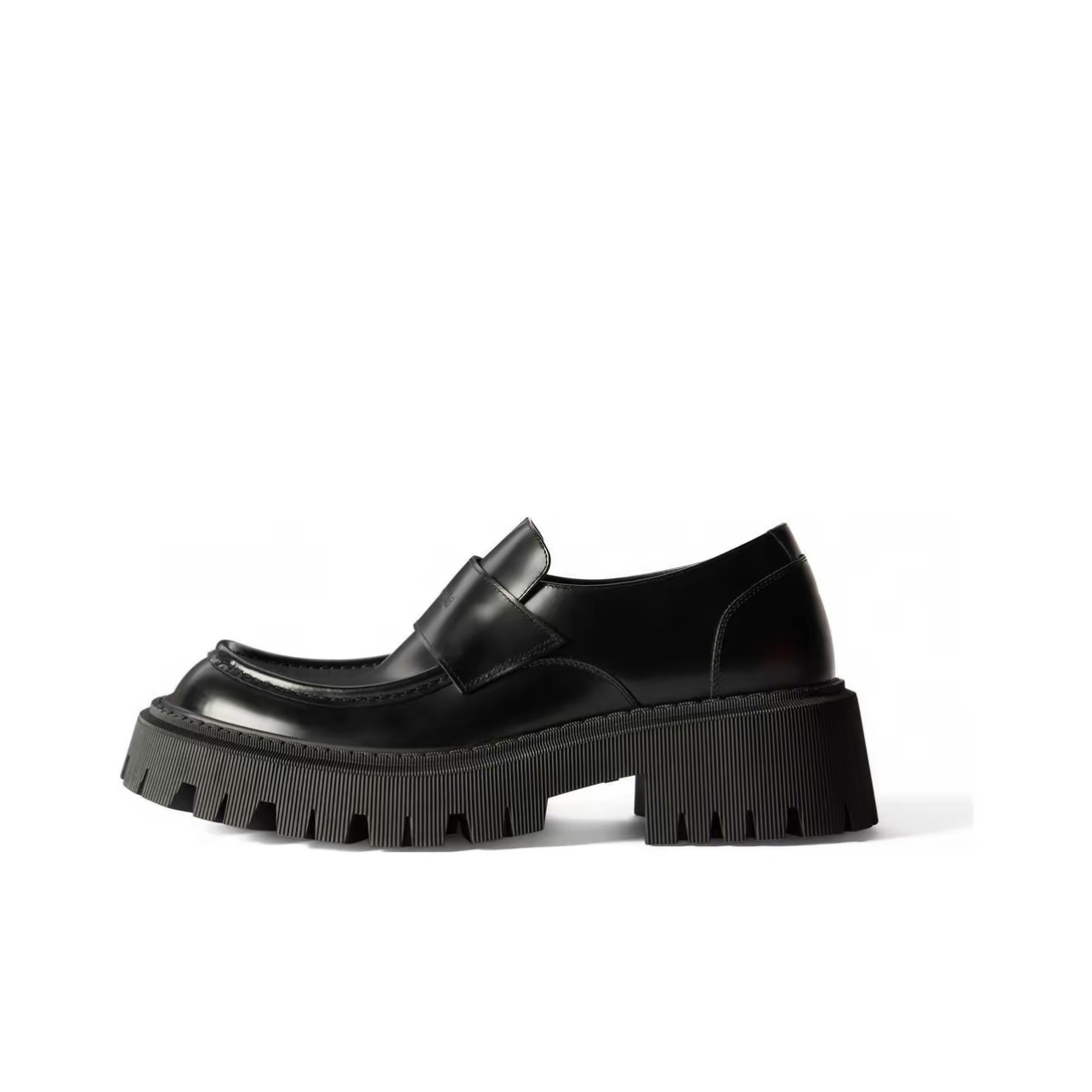 Balenciaga Tractor Calfskin, Leather Round-Toe Black Loafers