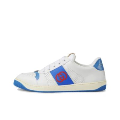 Gucci Screener Leather Platform Lace-Up Sneakers Men White Blue