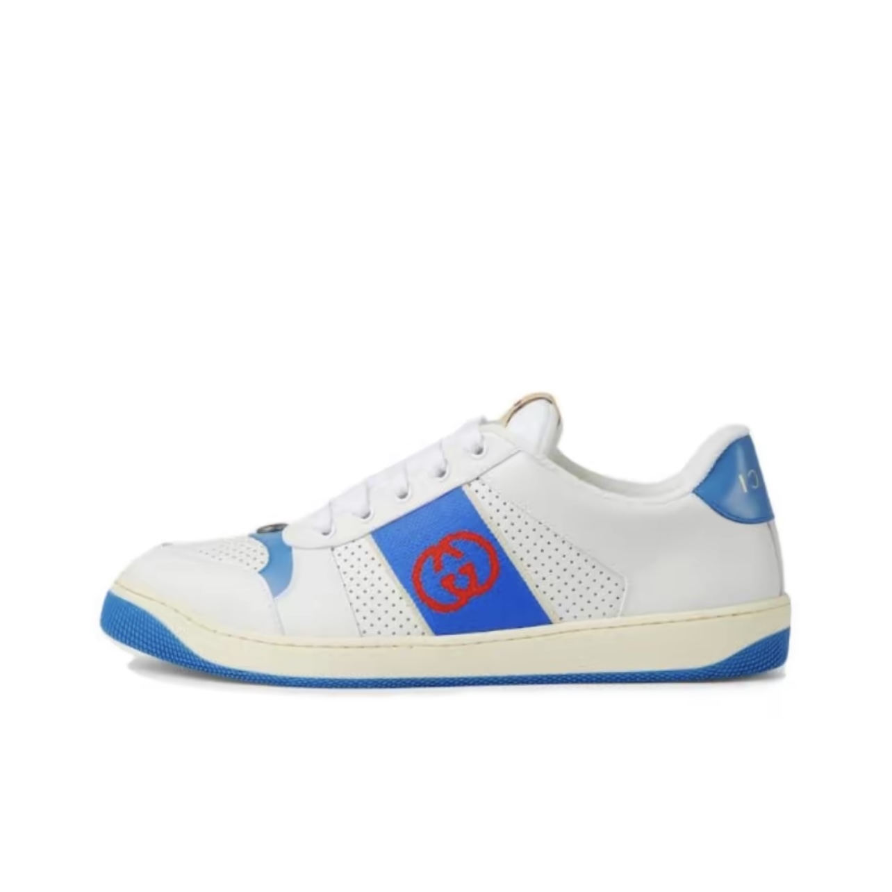 Gucci Screener Leather Platform Lace-Up Sneakers Men White Blue