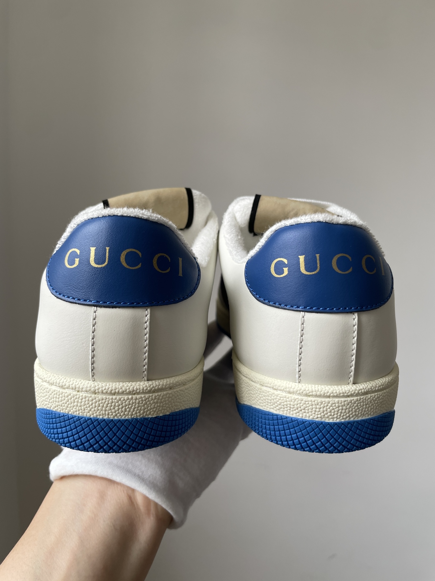 Gucci Screener Leather Platform Lace-Up Sneakers Men White Blue - Image 5