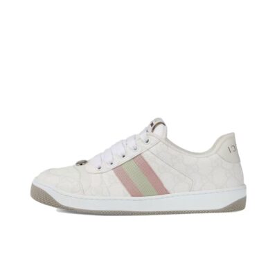 Gucci Screener Round Toe Lace-Up Sneakers Women Light Gray