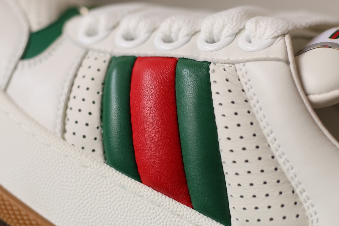 Gucci Screener Leather Lace-Up Sneakers Unisex White - Image 4