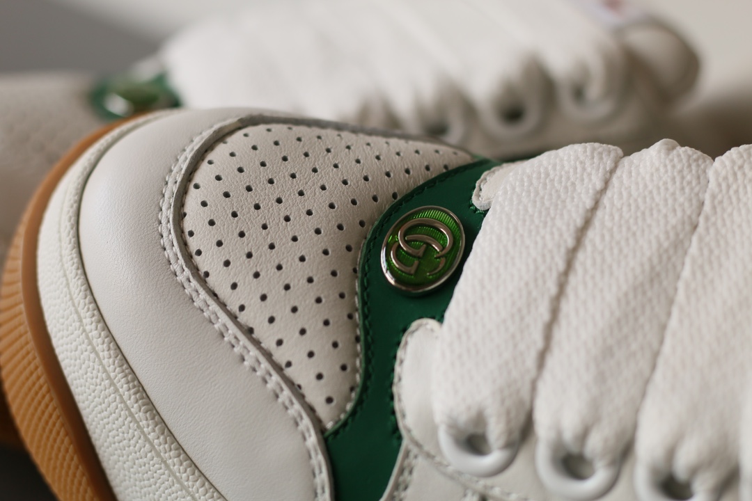 Gucci Screener Leather Lace-Up Sneakers Unisex White - Image 6
