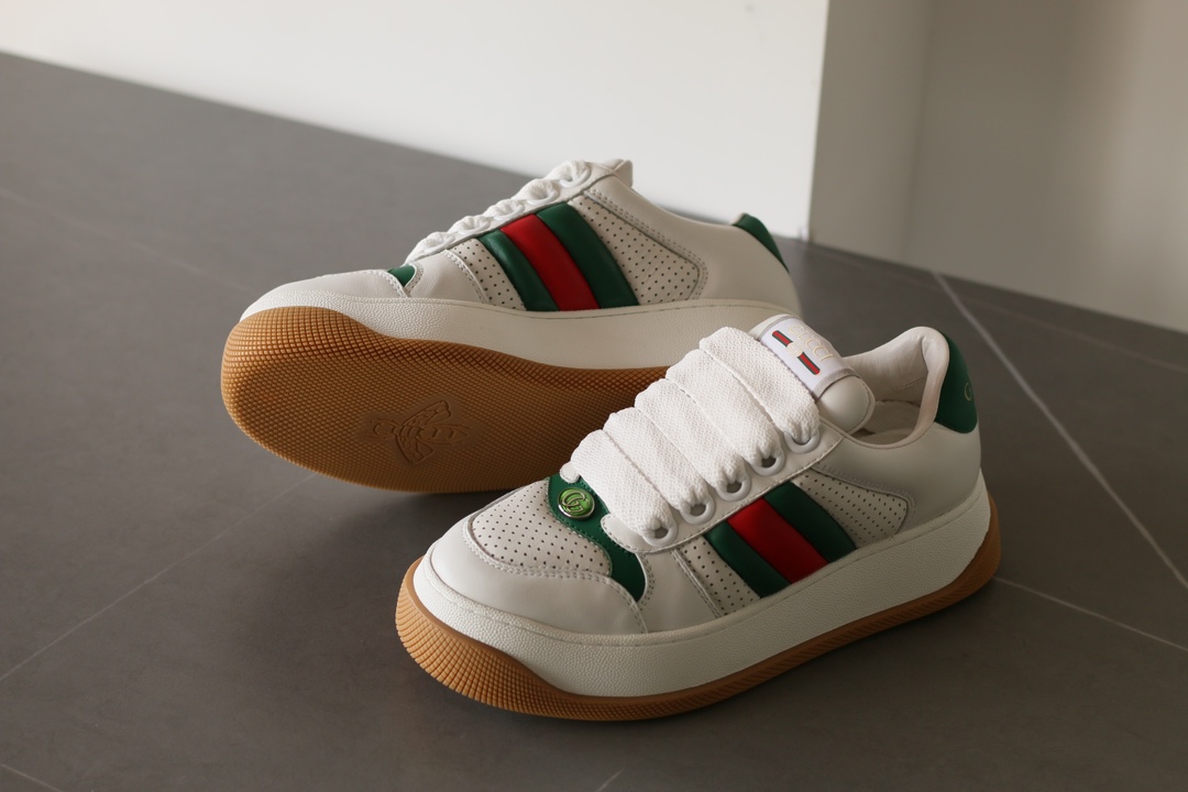 Gucci Screener Leather Lace-Up Sneakers Unisex White - Image 7