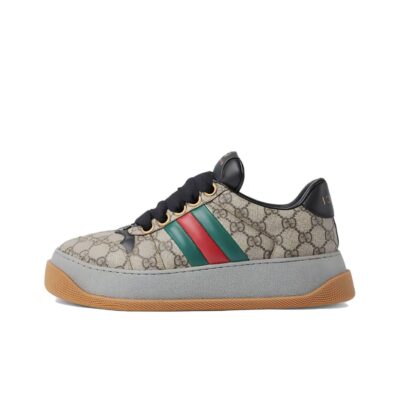 Gucci Screener Leather Lace-Up Sneakers Men Brown