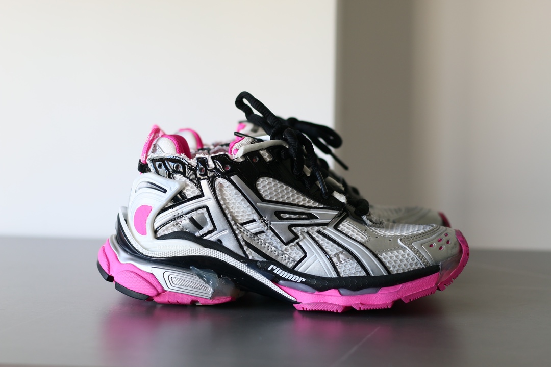 Balenciaga Runner Leather Round-Toe Lace-Up Low-Top Silver Gray Sneakers for Women - Image 2