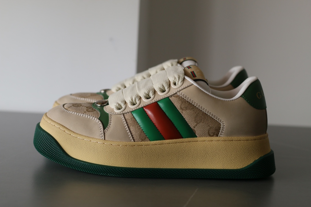 Gucci Screener Leather Lace-Up Sneakers Unisex Green - Image 2