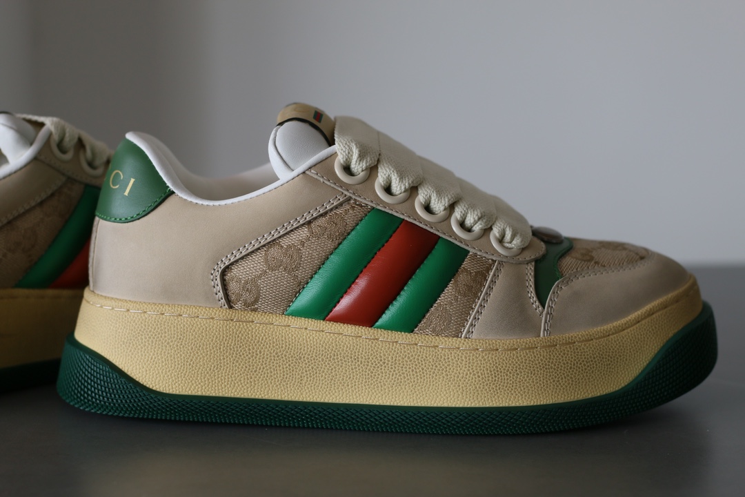 Gucci Screener Leather Lace-Up Sneakers Unisex Green - Image 5