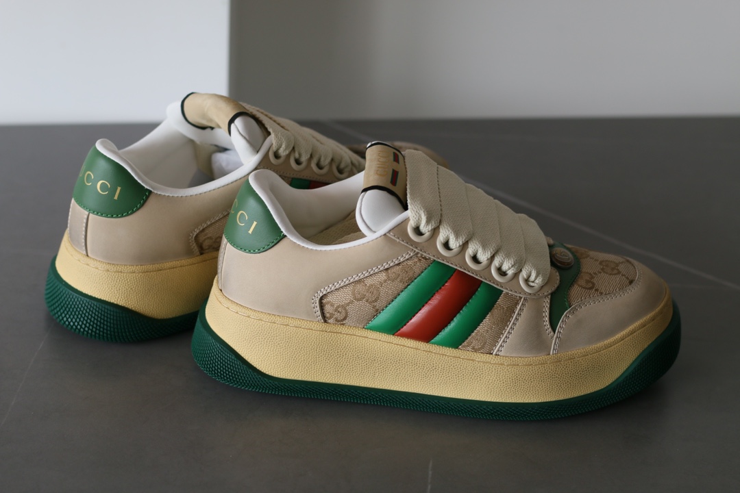 Gucci Screener Leather Lace-Up Sneakers Unisex Green - Image 6