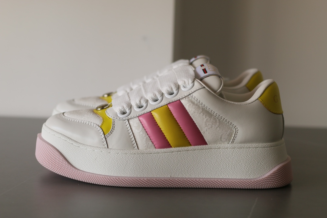 Gucci Screener Leather Lace-Up Sneakers Women Pink - Image 2