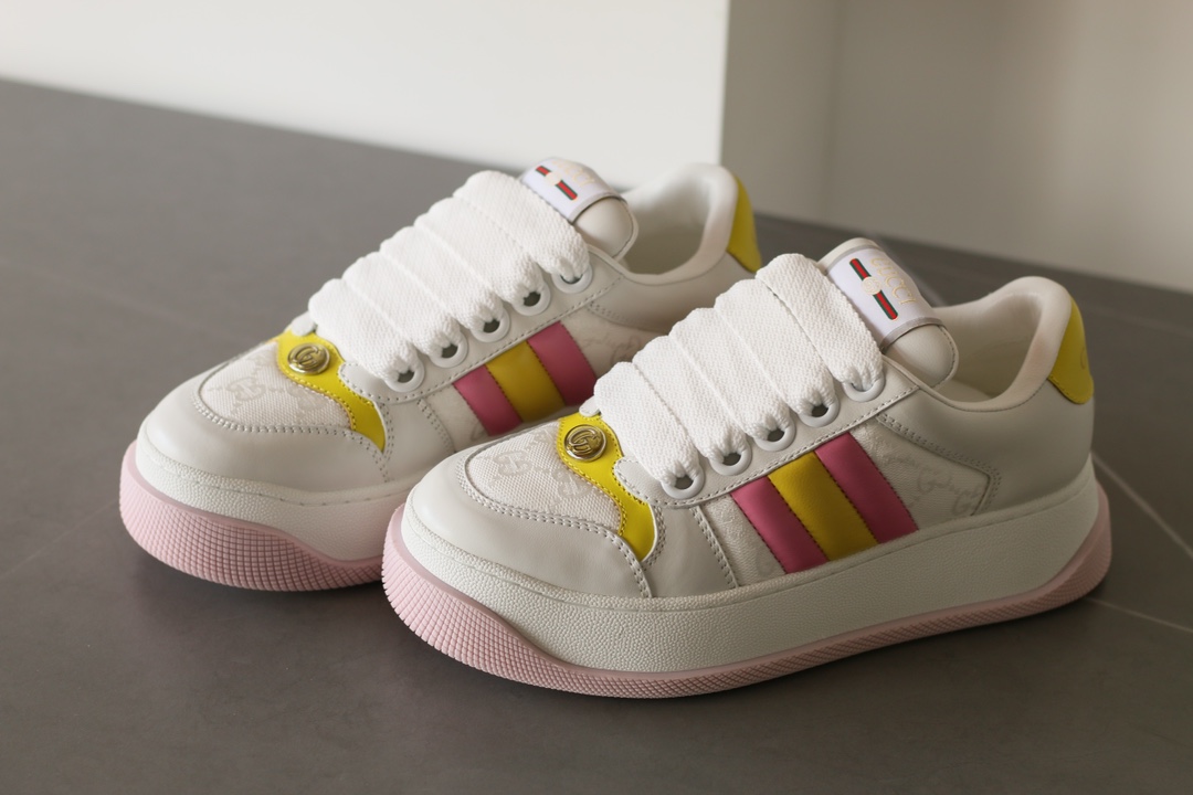 Gucci Screener Leather Lace-Up Sneakers Women Pink - Image 6