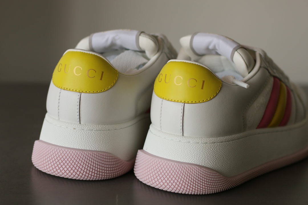 Gucci Screener Leather Lace-Up Sneakers Women Pink - Image 7