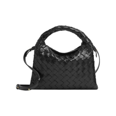 Bottega Veneta Hop Mini Intrecciato Calfskin Tote Shoulder Crossbody Bag with Magnetic Closure – Black