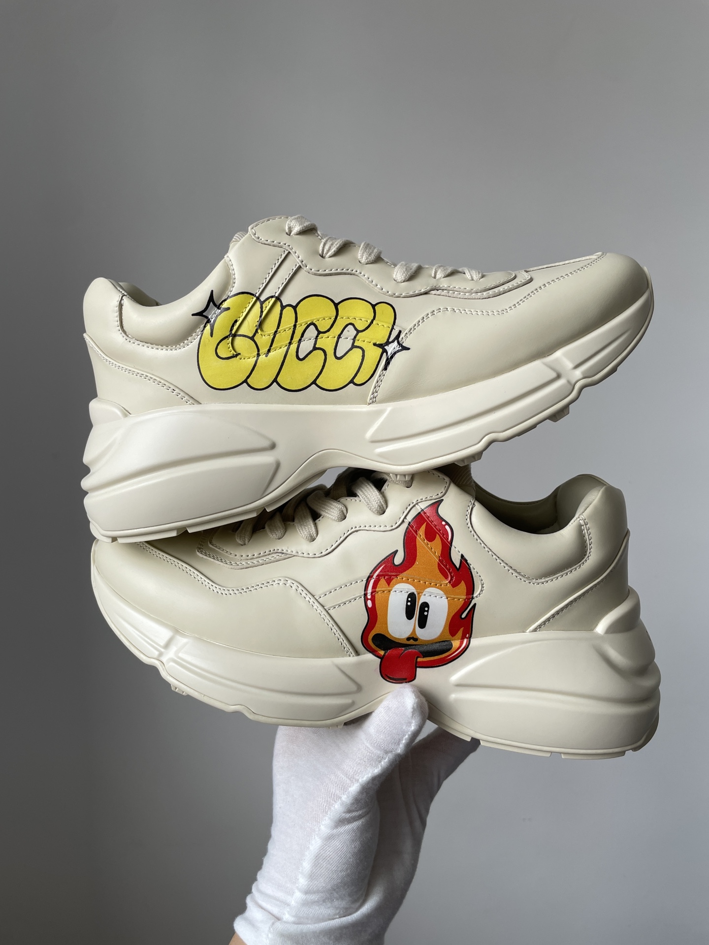 Gucci Rhyton Leather Low-Top Casual Shoes Men Beige - Image 2