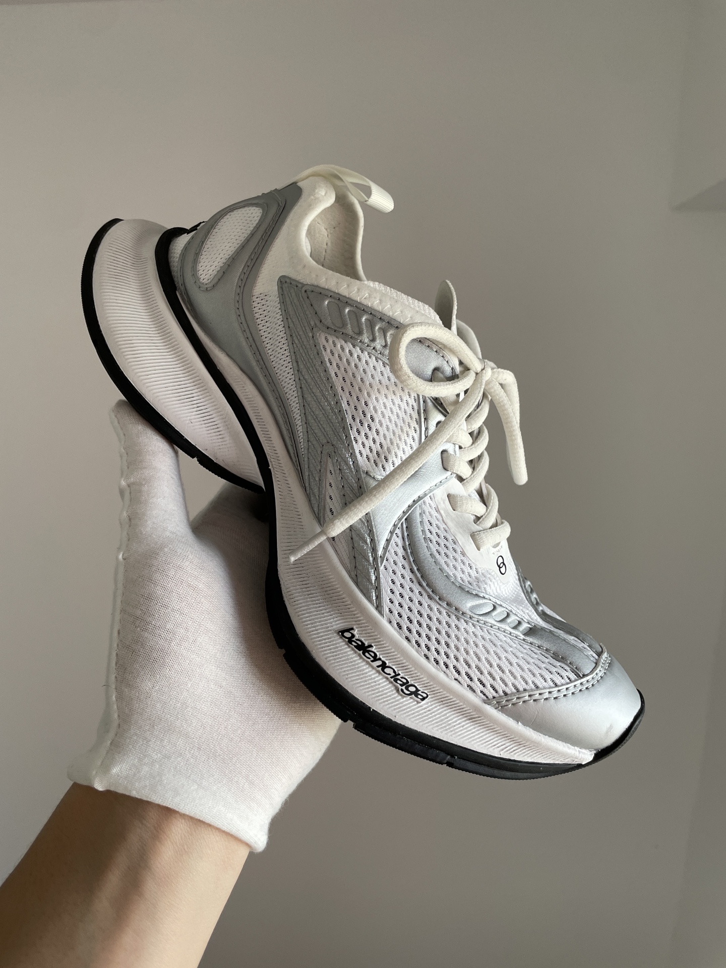 Balenciaga Circuit Round-Toe Low-Top Distressed Printed White Running Sneakers - Image 2