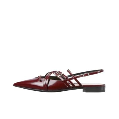 Gucci Leather Pointed Buckle Flats Women Red
