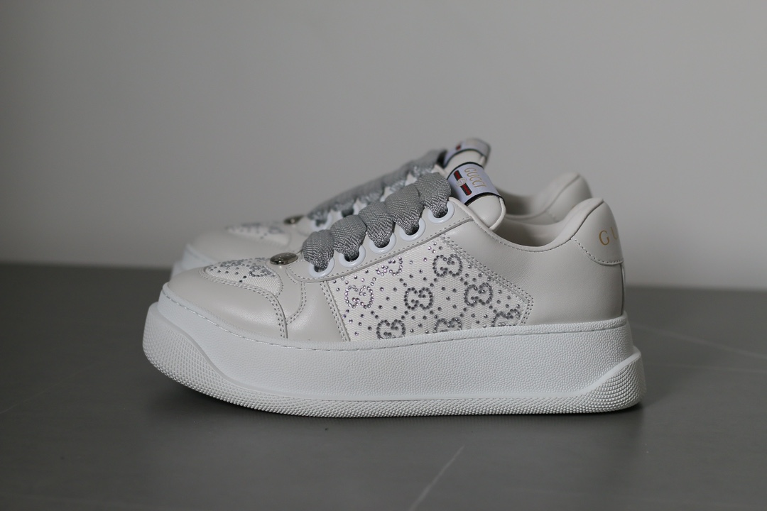 Gucci Screener Leather Platform Sneakers Women Light Gray - Image 2