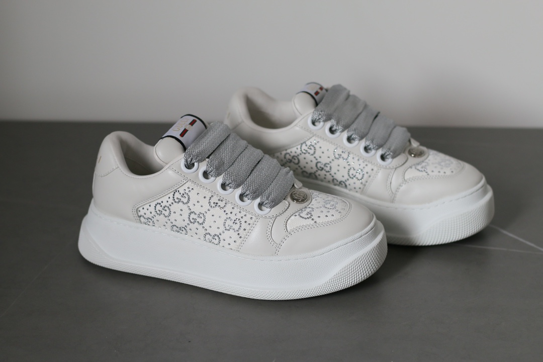 Gucci Screener Leather Platform Sneakers Women Light Gray - Image 3