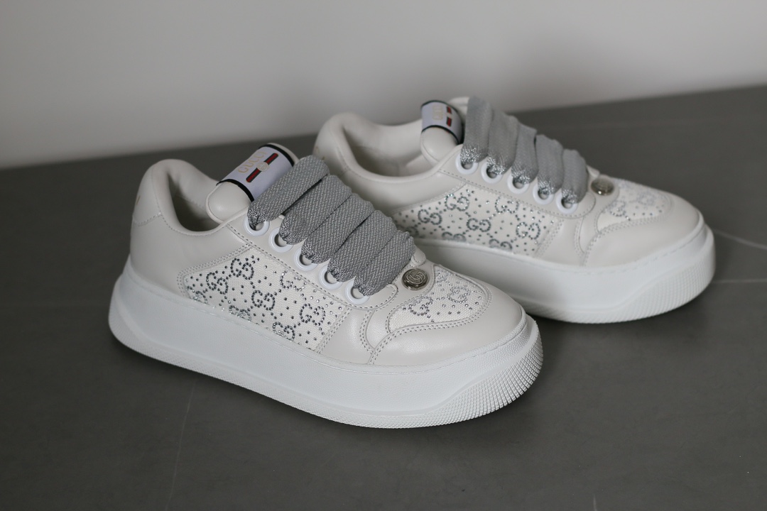 Gucci Screener Leather Platform Sneakers Women Light Gray - Image 6