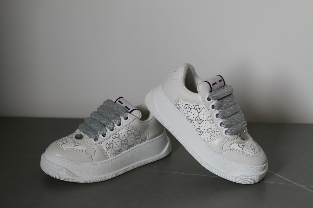 Gucci Screener Leather Platform Sneakers Women Light Gray - Image 7