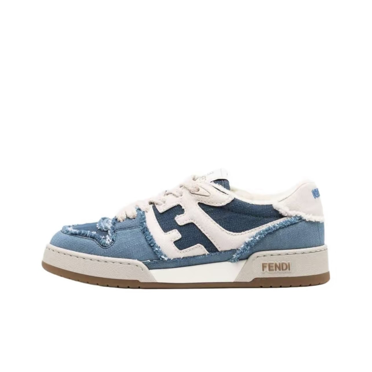 Fendi Match Denim Lace-Up Low-Top Fashion Sneakers Unisex Blue White