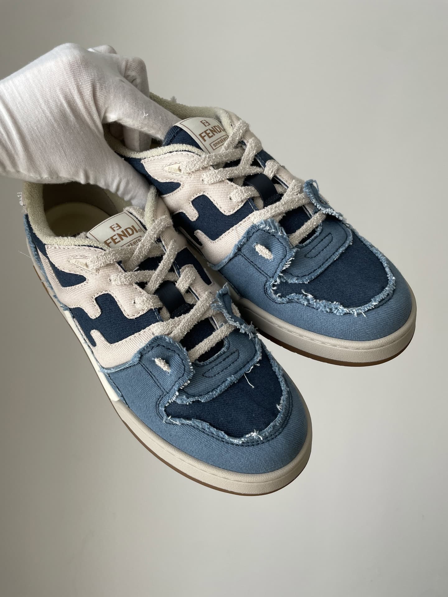 Fendi Match Denim Lace-Up Low-Top Fashion Sneakers Unisex Blue White - Image 3