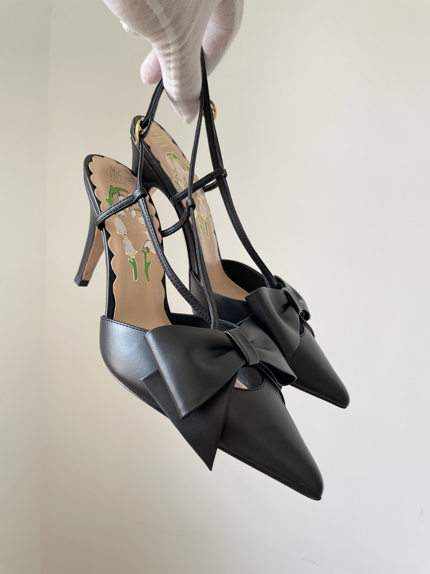 Valentino Bowow Lambskin Pointed Toe Buckle Stiletto Heels 8.5cm Women Black - Image 2