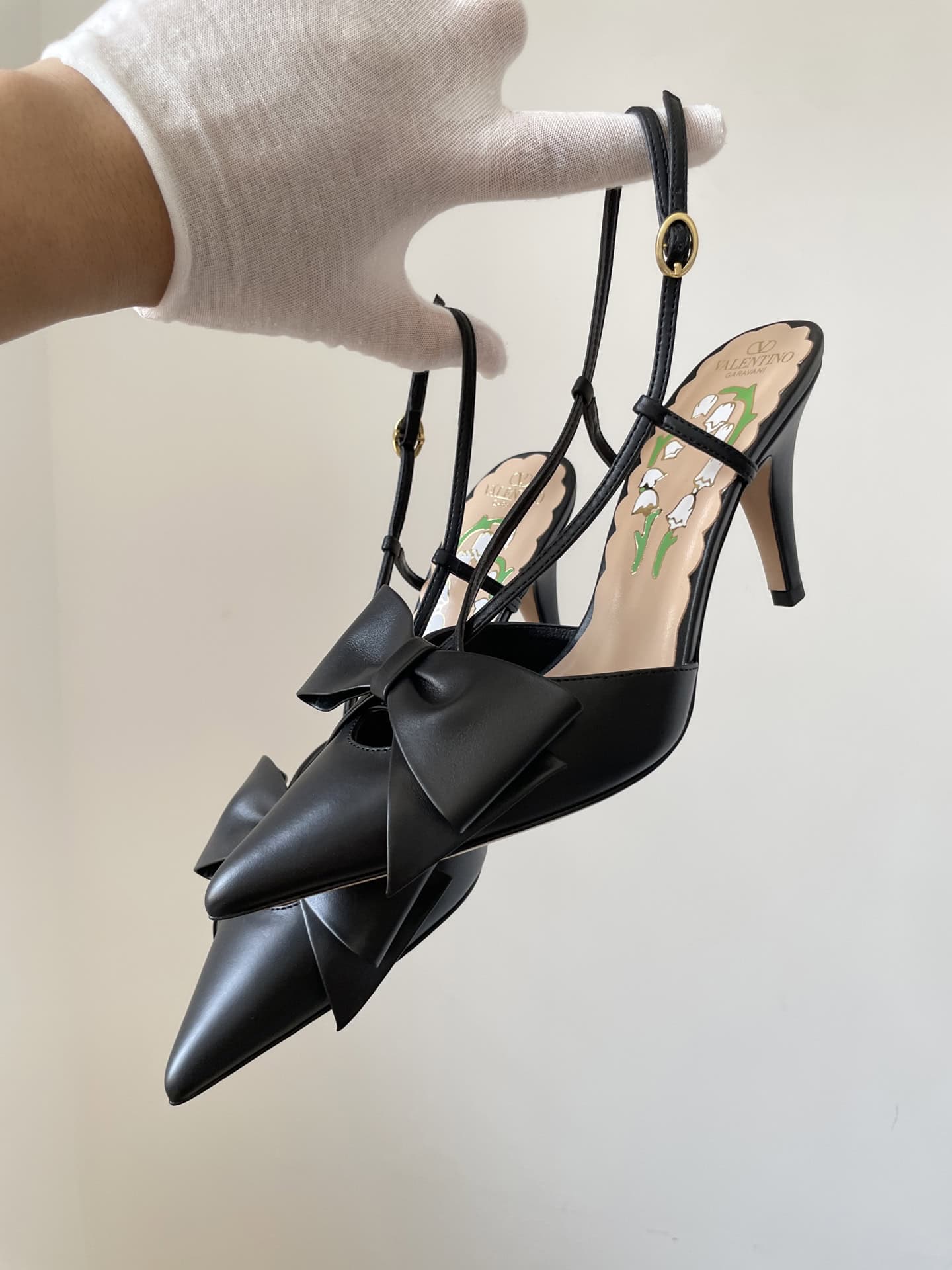 Valentino Bowow Lambskin Pointed Toe Buckle Stiletto Heels 8.5cm Women Black - Image 4