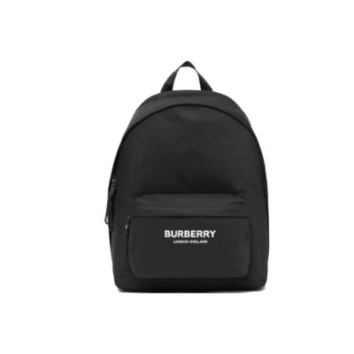 Burberry Logo Print Large Backpack with Smooth Leather Trim – Unisex Black